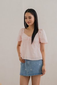 Bambi Ribbon Embroidery Bow Top In Pink