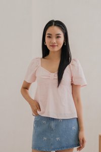 Bambi Ribbon Embroidery Bow Top In Pink