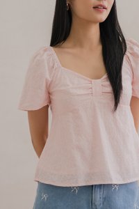 Bambi Ribbon Embroidery Bow Top In Pink
