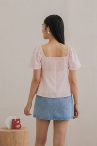 Bambi Ribbon Embroidery Bow Top In Pink