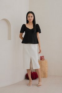 Bambi Ribbon Embroidery Bow Top In Black