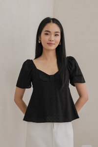 Bambi Ribbon Embroidery Bow Top In Black