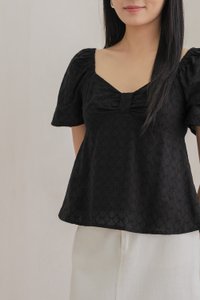 Bambi Ribbon Embroidery Bow Top In Black