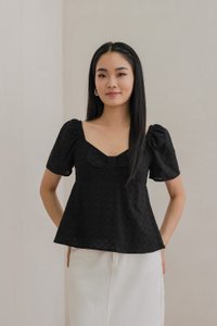 Bambi Ribbon Embroidery Bow Top In Black