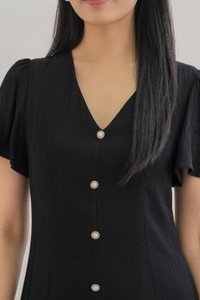 Portia Pearl Button Slit Midi Dress In Black (XS)