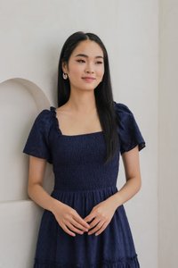Rosita Ribbon Embroidery Tiered Maxi Dress In Navy (XS)