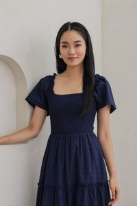 Rosita Ribbon Embroidery Tiered Maxi Dress In Navy (XS)