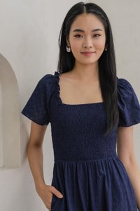 Rosita Ribbon Embroidery Tiered Maxi Dress In Navy (XS)