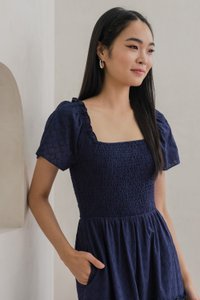 Rosita Ribbon Embroidery Tiered Maxi Dress In Navy (XS)
