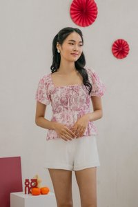Tana Toile Smocked Ribbon Top In Pink (XS)