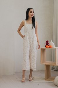Tammy Textured Floral Jumpsuit In White