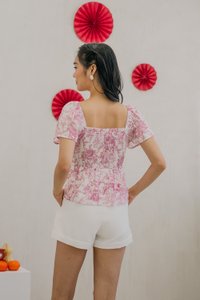 Tana Toile Smocked Ribbon Top In Pink (XS)