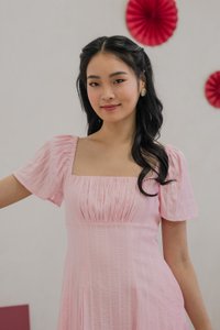 Rahri Embroidery Ruched Dress In Pink
