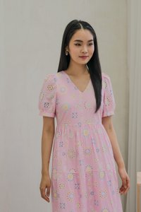 Lumina Pastel Eyelet Maxi Dress In Pink