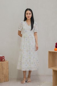 Lumina Pastel Eyelet Maxi Dress In White (XS)