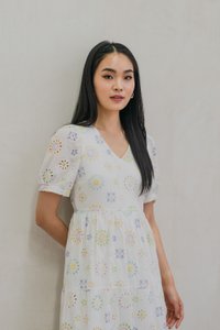 Lumina Pastel Eyelet Maxi Dress In White (XS)