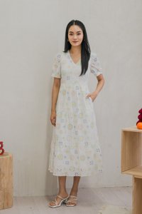 Lumina Pastel Eyelet Maxi Dress In White (XS)