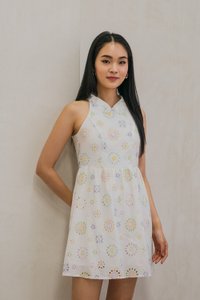 Lumina Pastel Eyelet Qipao Dress In White