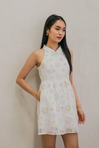 Lumina Pastel Eyelet Qipao Dress In White