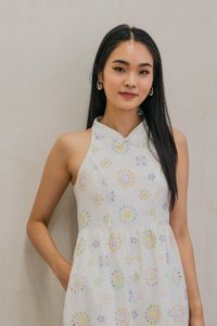 Lumina Pastel Eyelet Qipao Dress In White