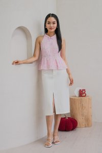 Lumina Pastel Eyelet Qipao Top In Pink