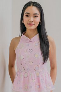 Lumina Pastel Eyelet Qipao Top In Pink