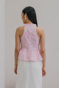 Lumina Pastel Eyelet Qipao Top In Pink