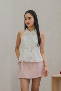 Lumina Pastel Eyelet Qipao Top In White