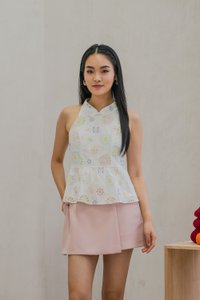 Lumina Pastel Eyelet Qipao Top In White
