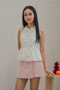 Lumina Pastel Eyelet Qipao Top In White