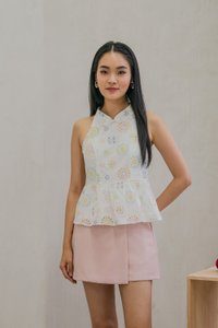 Lumina Pastel Eyelet Qipao Top In White