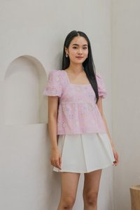 Lumina Square Neck Babydoll Top In Pink