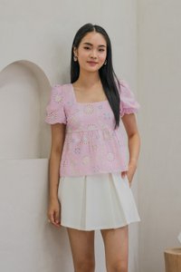 Lumina Square Neck Babydoll Top In Pink