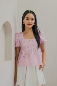 Lumina Square Neck Babydoll Top In Pink