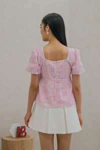 Lumina Square Neck Babydoll Top In Pink