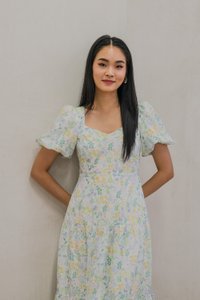 Etopia Garden Eyelet Puff Sleeve Midi Dress In Sage (XS)
