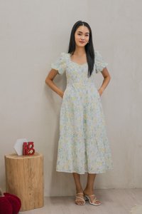 Etopia Garden Eyelet Puff Sleeve Midi Dress In Sage (XS)