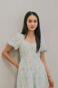 Etopia Garden Eyelet Puff Sleeve Midi Dress In Sage (XS)