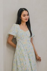 Etopia Garden Eyelet Puff Sleeve Midi Dress In Sage (XS)
