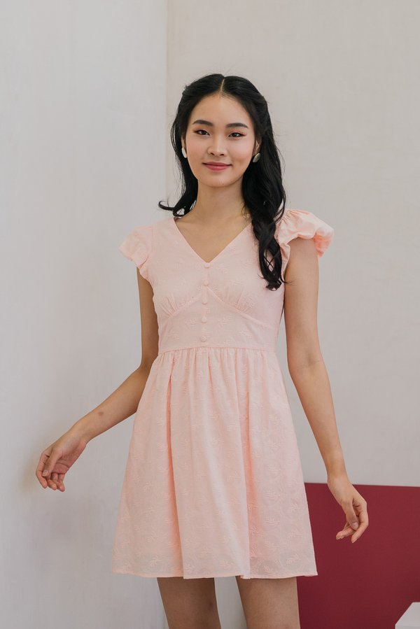 Edin Embroidery Empire Waist Dress in Peach