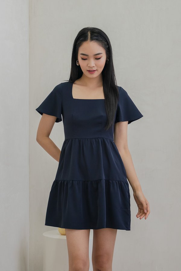 Nara Flare Sleeve Tiered Dress In Navy (XS)