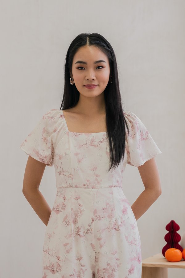 Rexa Ribbon Flare Sleeve Jumpsuit In Pink (XXL)