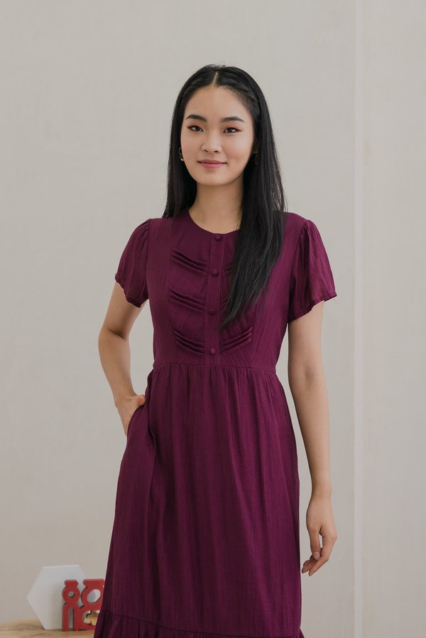 Thistle Textured Button Midi Dress In Ribena (XS)