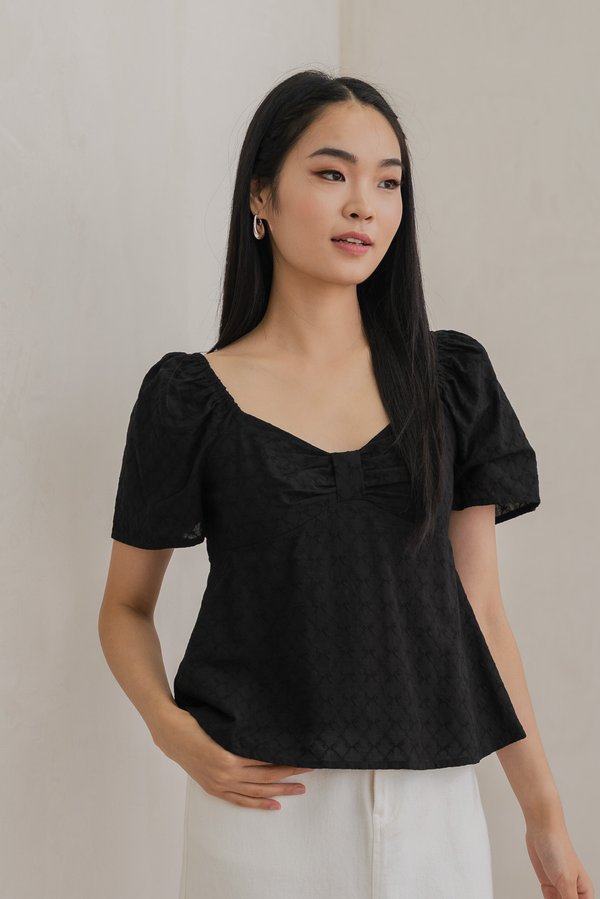 Bambi Ribbon Embroidery Bow Top In Black
