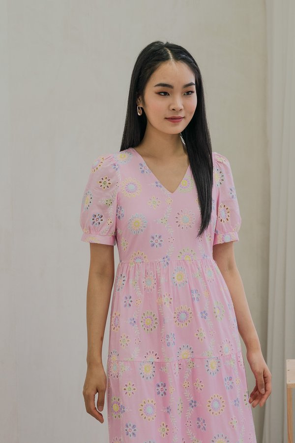 Lumina Pastel Eyelet Maxi Dress In Pink