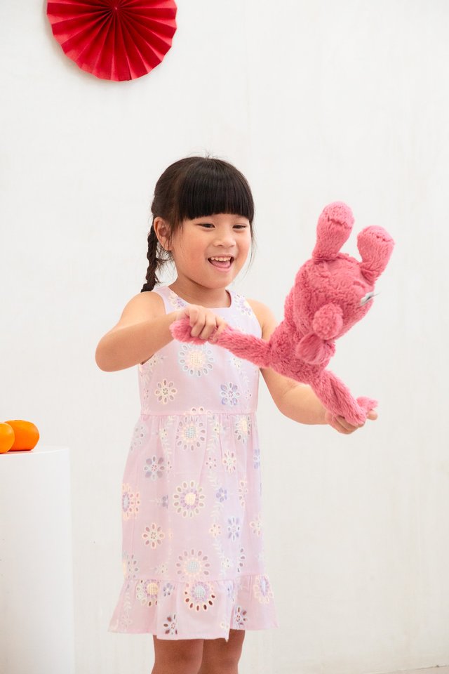 Lumina Eyelet Kids Dress In Pink