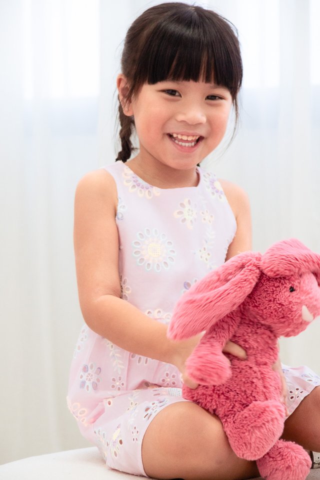 Lumina Eyelet Kids Dress In Pink