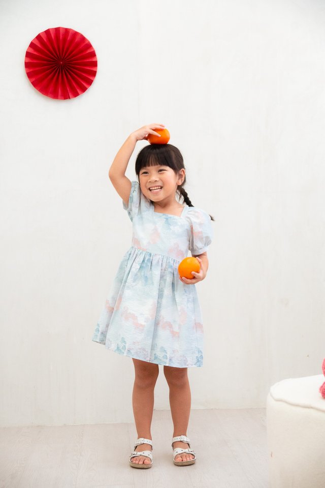 Cyan Pastel Kids Dress in Blue