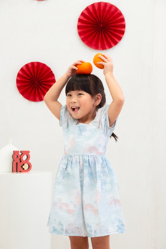 Cyan Pastel Kids Dress in Blue