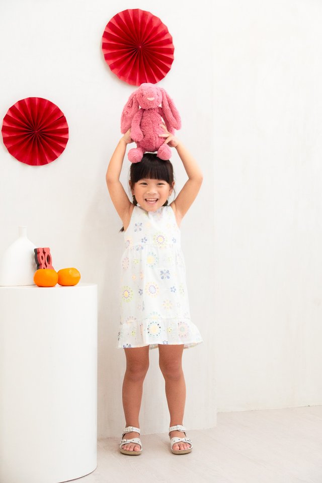 Lumina Eyelet Kids Dress In White